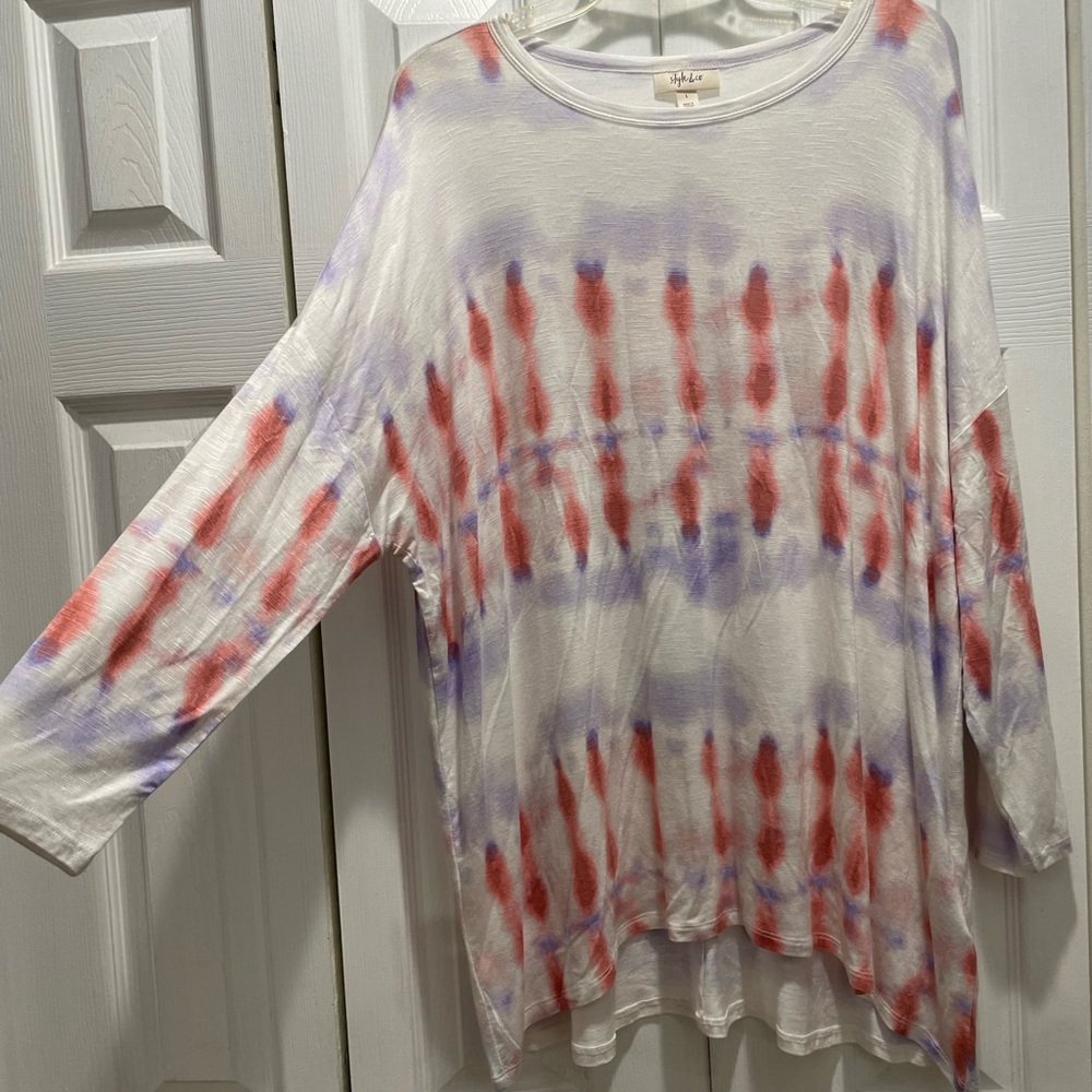 Style & Co Top Tie Dye Purple and red strips- Women | Size: L
